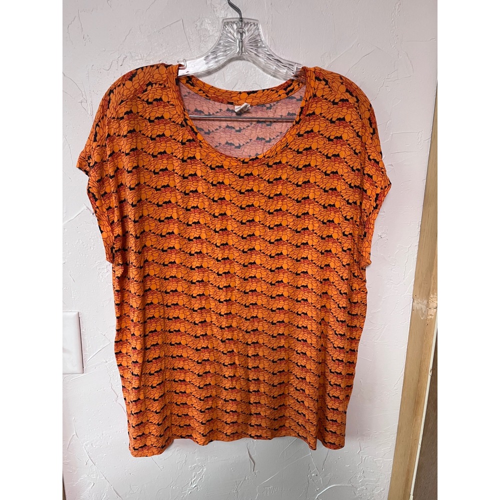 Kate Quinn Orange Marigold Floral Bamboo Viscose Scoop Neck‎ Top XL Womens